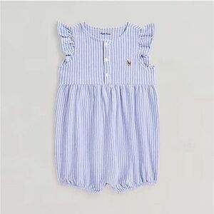 Ralph Lauren Light Blue & White Striped Baby Bubble Romper